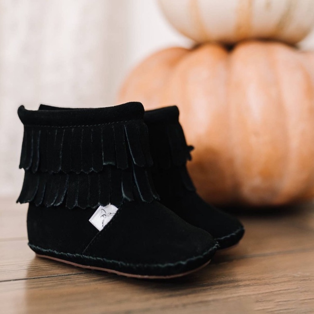 Infant Fringe Black Boots for Baby Girls
